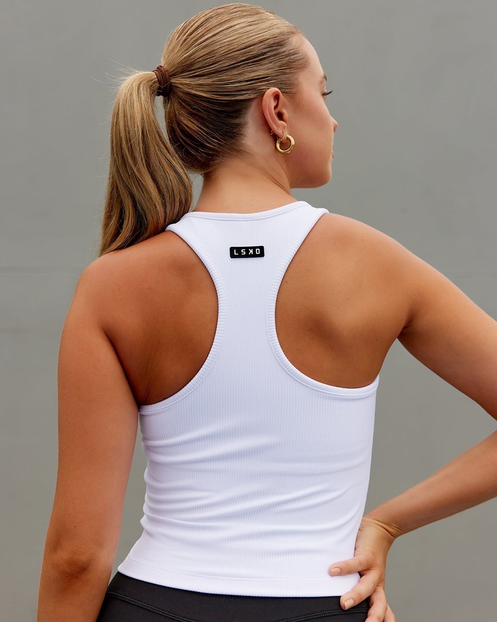 White LSKD Flow Ribbed Shelf Bra Performance Tank | WB3580719