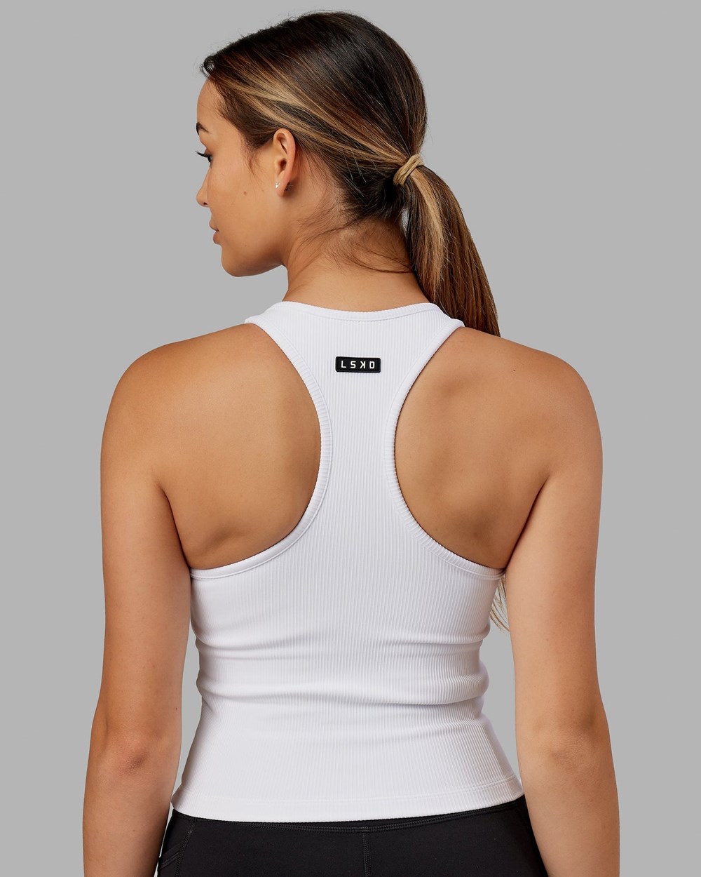 White LSKD Flow Ribbed Shelf Bra Performance Tank | WB3580719