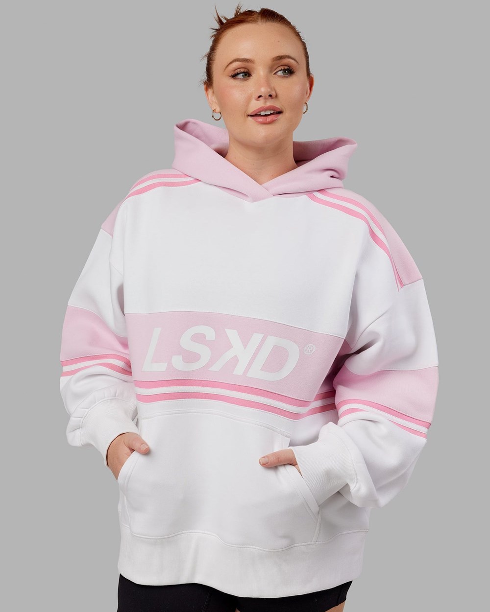 White / Petal Pink LSKD A-Team Hoodie Oversize | WC2163079