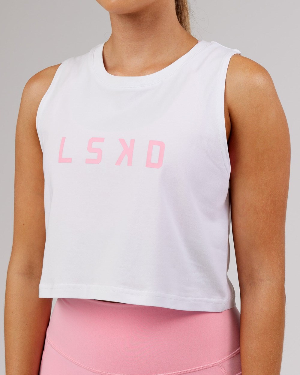 White / Pink LSKD Agile FLXCotton Tank | HK1407635