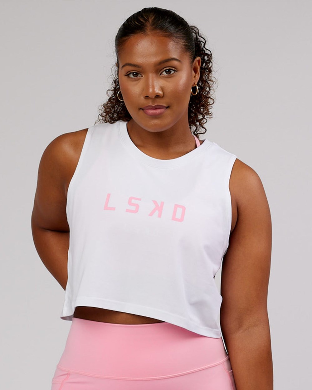 White / Pink LSKD Agile FLXCotton Tank | HK1407635