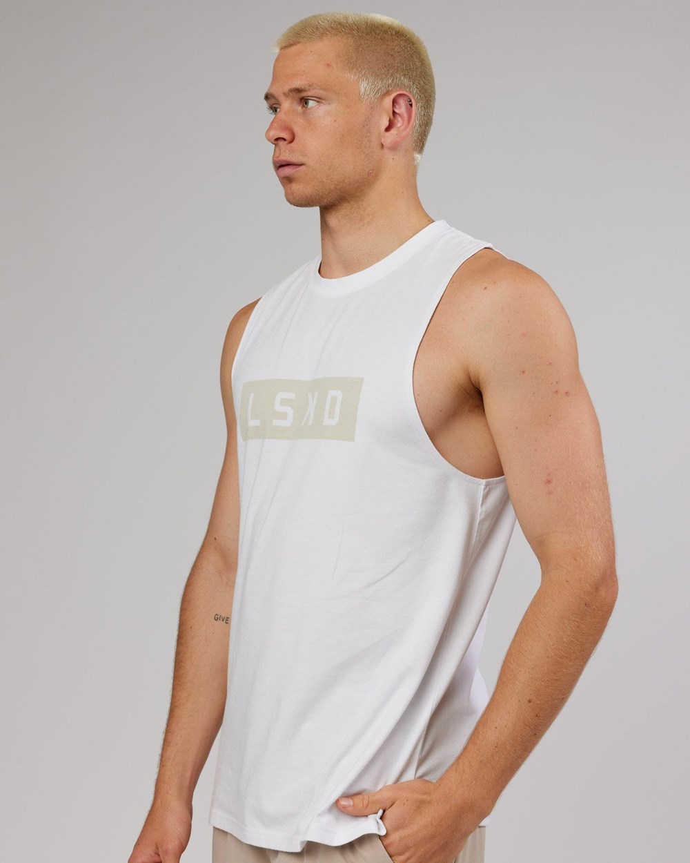 White / Taupe LSKD Strength FLXDRY Training Fit Performance Tank | UL6942138