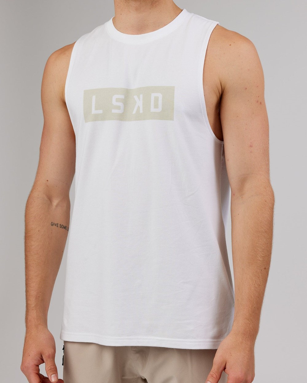 White / Taupe LSKD Strength FLXDRY Training Fit Performance Tank | UL6942138