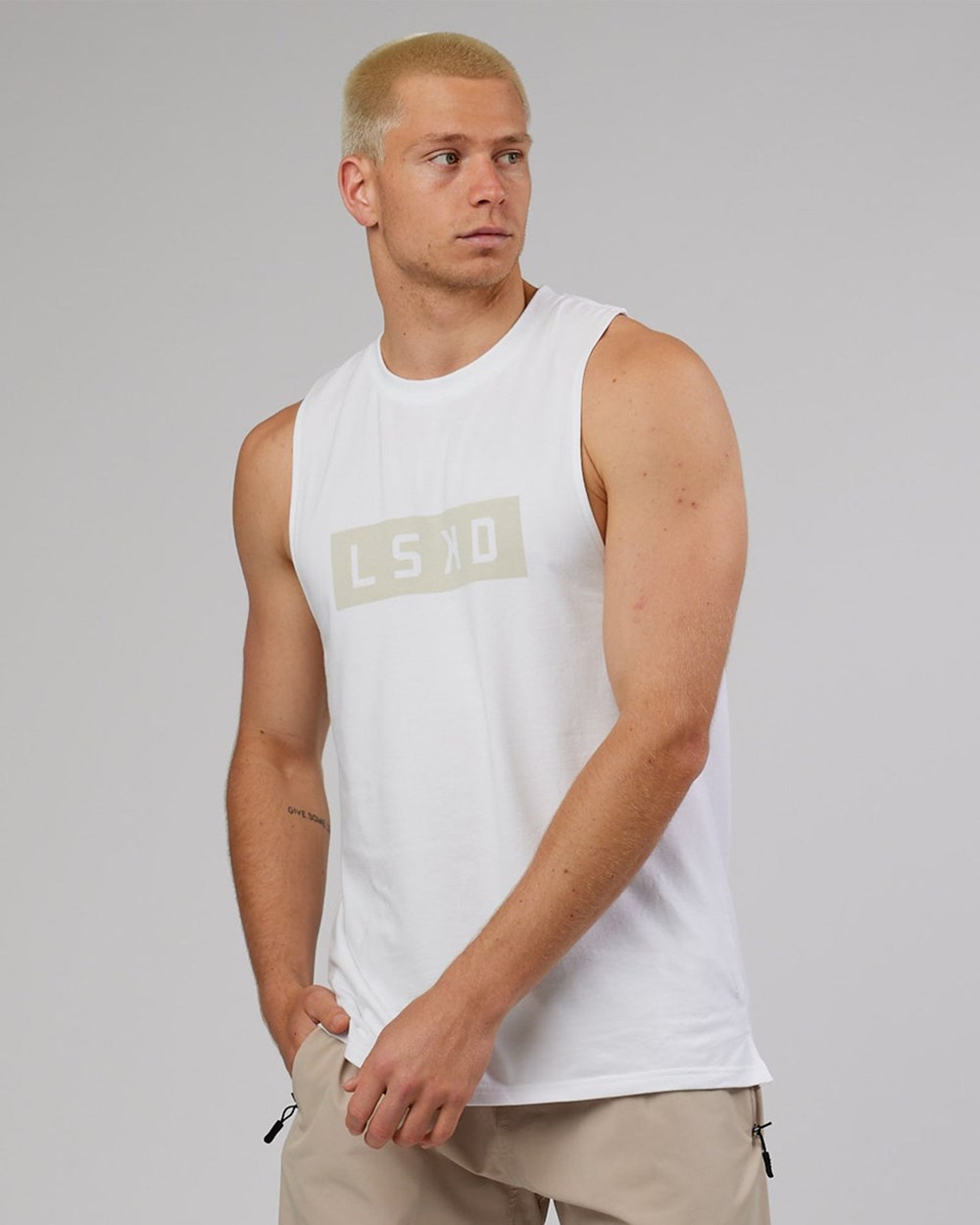 White / Taupe LSKD Strength FLXDRY Training Fit Performance Tank | UL6942138