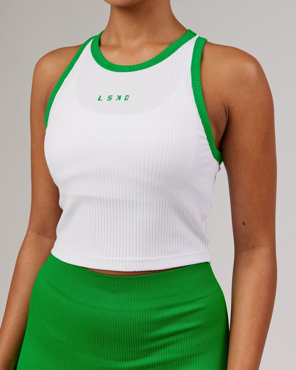 White / Vivid Green LSKD Squad Ribbed Crop Tank | AQ7256894