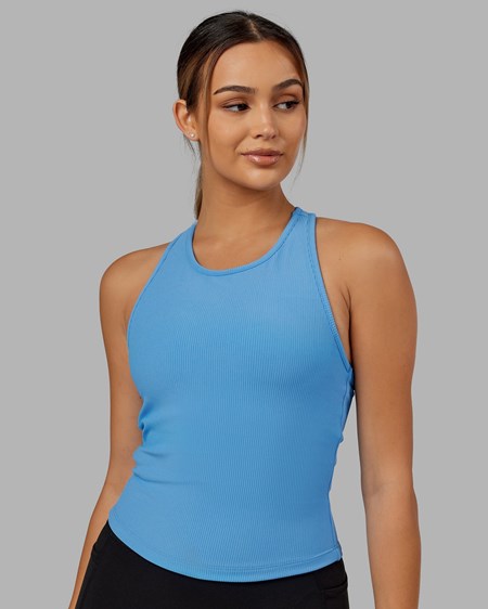 Azure Blue LSKD Flow Ribbed Shelf Bra Performance Tank | LZ0514293