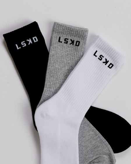 Black / Grey / White LSKD Daily 3 Pack Crew Sock | OT7564980