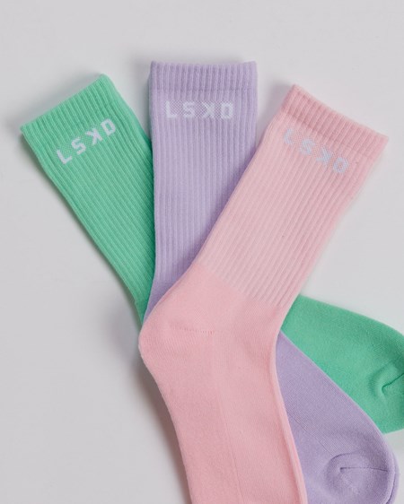 Pink / Purple / Green LSKD Daily 3 Pack Crew Sock | FQ1809673