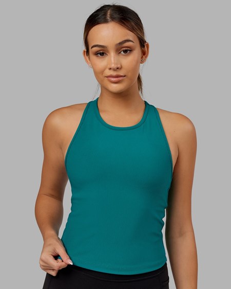 Sea Green LSKD Flow Ribbed Shelf Bra Performance Tank | HI8321056