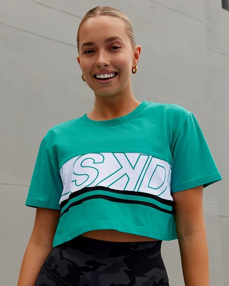 White / Hyper Teal LSKD Line-Up Cropped tee | BH8723091