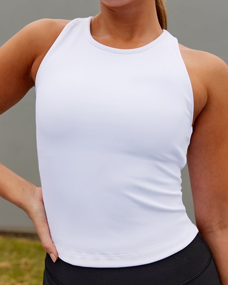 White LSKD Flow Ribbed Shelf Bra Performance Tank | WB3580719